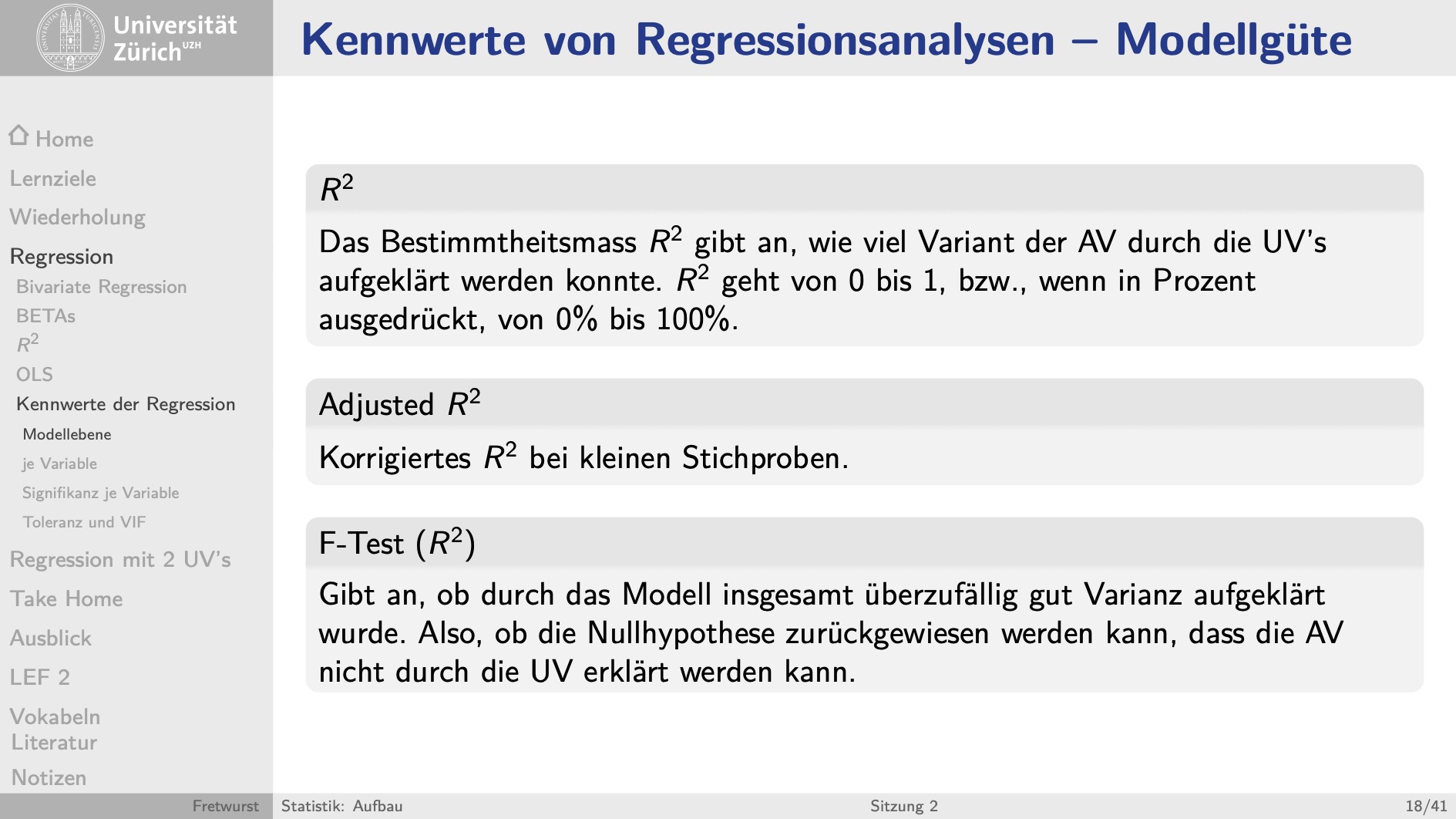 Kennwerte auf Modellgüte